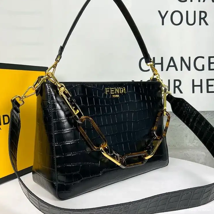 Affordable HOT O'Lock Crocodile Fendi In Zip Shoulder Leather Bag Black 0527